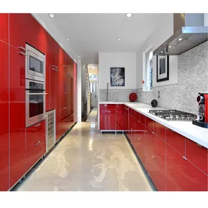 Kabinet Dapur Modern Warna-warni Merah, Furnitur Dapur Hotel, Dapur Kustom