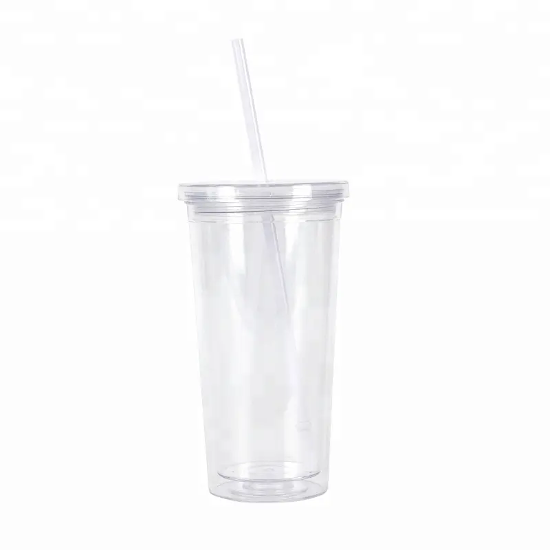 20 oz double wall glitter clear acrylic tumbler with removable insert straw and lid