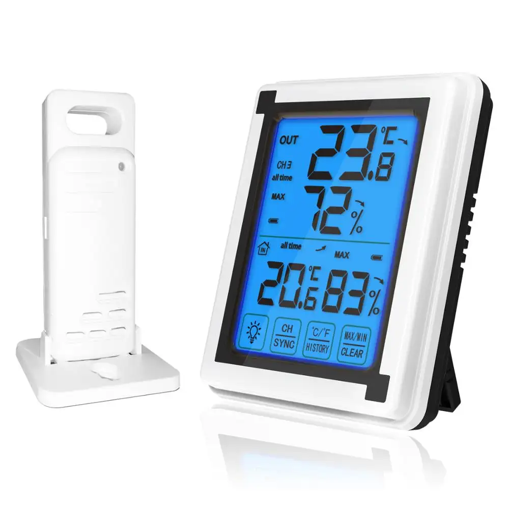 2019 Rilis Baru Layar Sentuh Digital Indoor Outdoor Nirkabel Hygrometer Thermometer Humidity Monitor dengan Sensor Suhu