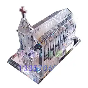 Customized Model 3d Crystal Glass Building Model For Company Anniversary Gift