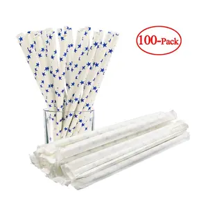 Biodegradable Bamboo Print Paper Drinking Straws for Juices Shakes and Smoothies Party Paper Straw