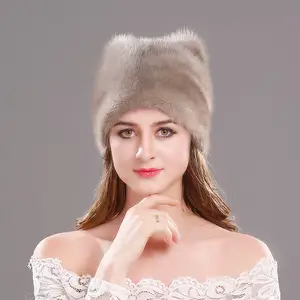 OEM Estilo Europeu Womens Dome Mink Hat Pom Pom com Pele Adultos Imagem Malha Feminino Beanie Plastic Bag + Carton Adulto Tamanho