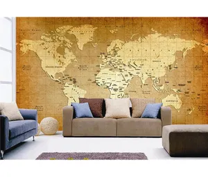 Papel de parede impermeável estilo vintage, mapa do mundo, imagem, sala de estar, escritório