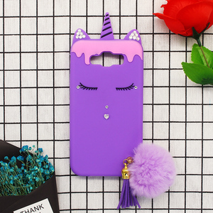 FUNDA CASE CARCASA SILICONA UNICORNIO CON CRISTAL DECORACIÓN CON BOLA PELUCHE - Product Image 1