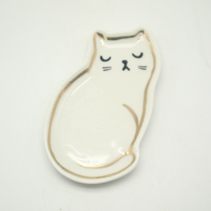 Plato de Cerámica Personalizado con Forma de Gato Dorado, Plato para Joyas, Regalo de Boda, Decoración del Hogar - Product Image 1