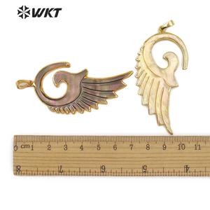 WT-P905 Gaya Baru WKT! Liontin Bulu Kerang Laut Asli, Liontin Bulu Kerang Celup Emas 18K