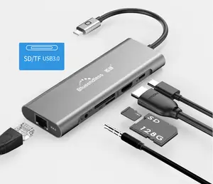 Çok Port 9 IN 1 usb tip c hub adaptörü 4KHDTV 30hz USB 3.0 SD TF PD 9 port usb tip-c hub tipi c hub adaptörleri