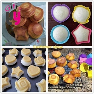 Silicone cupcake lót Silicone Baking ly không dính dễ dàng làm sạch Pastry Muffin khuôn mẫu 4 hình dạng tròn, ngôi sao, trái tim, hoa - Product Image 2