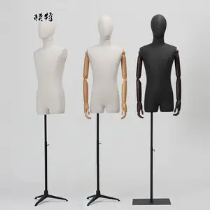 Xinji Modieuze Oefenpoppen Bovenlichaam Zwart Mannequins Stof Mannelijke Mannequin Met Hoofd Voor T-shirts Display