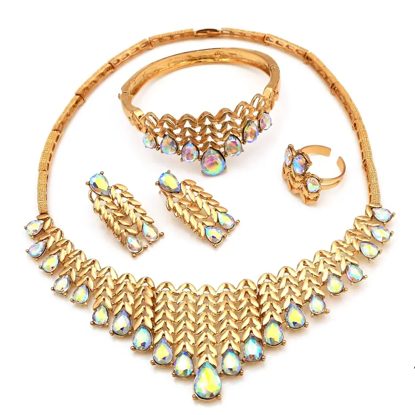 Großes Kupfers chmuckset 22 Karat Gelbgold Kette Halskette Schmuck setzt Pfau Design indischen Schmuck