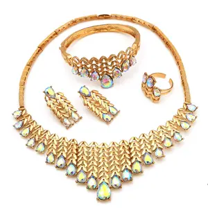 Conjunto de joyería de cobre grande, de 22k collar de cadena de oro amarillo, conjuntos de joyería, diseño de pavo real, joyería India