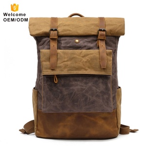 algodón portátil de vintage negro venta al por mayor bolsa de la escuela Mochila De Cuero impresión de la lona mochila - Product Image 3