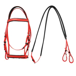 Micklem Horse Bridle Australian Snaffle Saddle Equipment with Rein PVC Western Style Nylon Leather Halters for Horse Riding