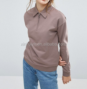 Pas cher Prix Personnalisé En Vrac <span class=keywords><strong>Blanc</strong></span> Demi-Fermeture Éclair Slim Fit Manches Longues Femmes <span class=keywords><strong>Polo</strong></span> Chemise - Product Image 1