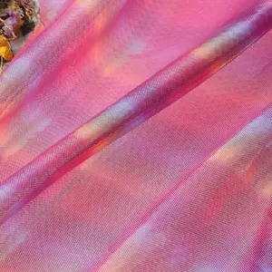 Hologram Hot Stamping Foil Foil Knit Fabric Rainbow Print 100% Polyester Lycra Jersey Fabric Shaoxing Knitted Plain Holographic