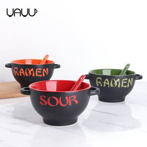 superficie doppio manico lungo di stampa personalizzata in ceramica ramen ciotola con il cucchiaio - Product Image 6