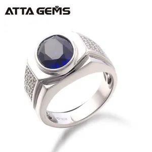 创建蓝宝石纯银男士首饰戒指为婚礼订婚戒指男朋友的礼物