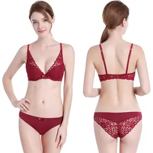 Bulk Wholesale Women Ladies V Shape Push Up Wire Free Sexy Red Lace Bra Set