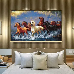 New Products 100% Handpainted Traditional Chinese 8 Horses Oil Painting