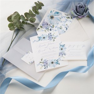 <span class=keywords><strong>Aquarelle</strong></span> bleue claire élégante, Invitations de mariage translucides et cartes d'invitation d'anniversaire en velours personnalisées - Product Image 5