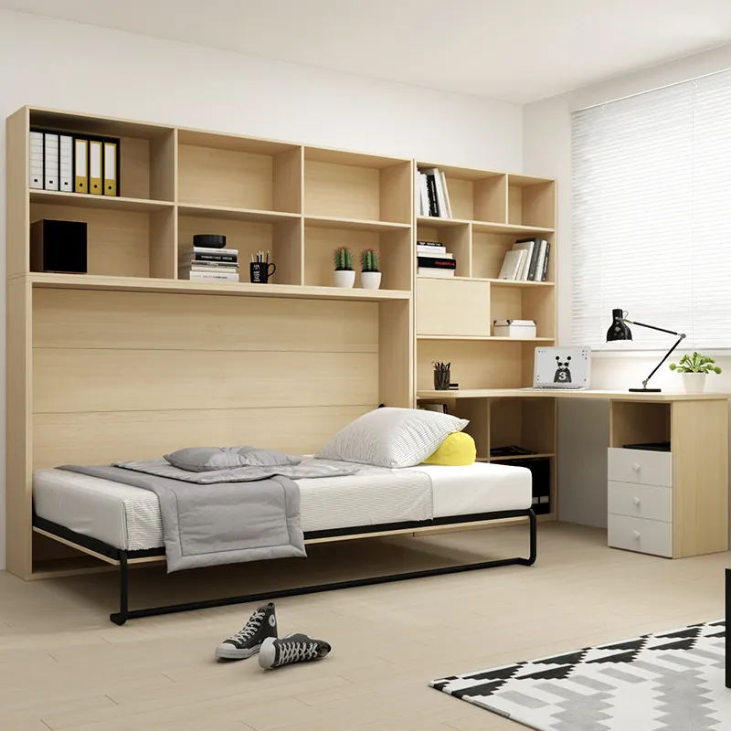 Cama de pared multifuncional MDF con escritorio, muebles de dormitorio, cama tamaño King