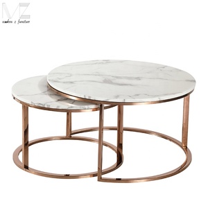 Marbre naturel Tables Basses Gigognes Lot <span class=keywords><strong>De</strong></span> 2 D'or À Facettes <span class=keywords><strong>Table</strong></span> <span class=keywords><strong>De</strong></span> Thé <span class=keywords><strong>De</strong></span> Luxe - Product Image 1