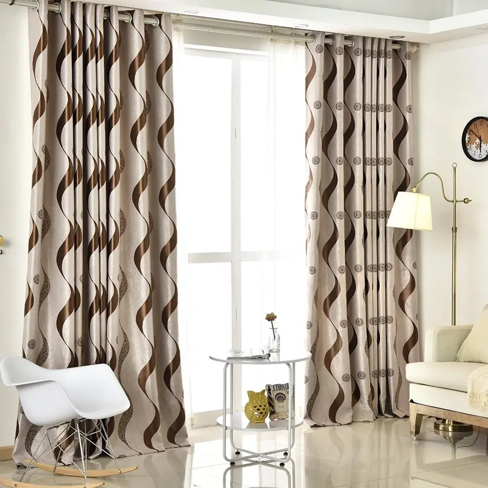 Wholesale Contemporary Stripe Shading Window Living Room Bedroom Wave Jacquard Blackout Curtains Panels Drapes for Sale