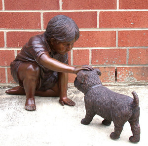Pregevole Fattura a Grandezza naturale Bronzo Ragazzo e il Cane Statua - Product Image 3
