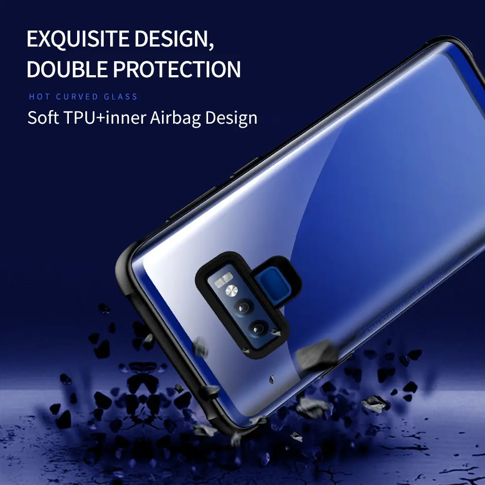 2019 Newest shockproof tpu frame tempered glass back cover mobile phone case For Samsung galaxy Note 9