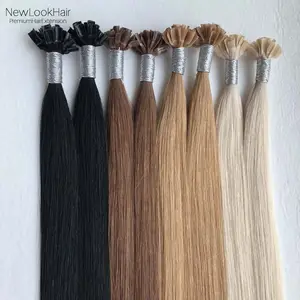 Mini extensão de cabelo remy, extensão de cabelo pré-adesivo com queratina de desenho duplo, cutícula russa, cabelo humano alinhado