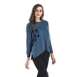 Fábrica de la primavera de 2019 sueltos manga larga <span class=keywords><strong>cuello</strong></span> lateral de Mujer Plus tamaño <span class=keywords><strong>Jersey</strong></span> suéteres con agujeros - Product Image 6