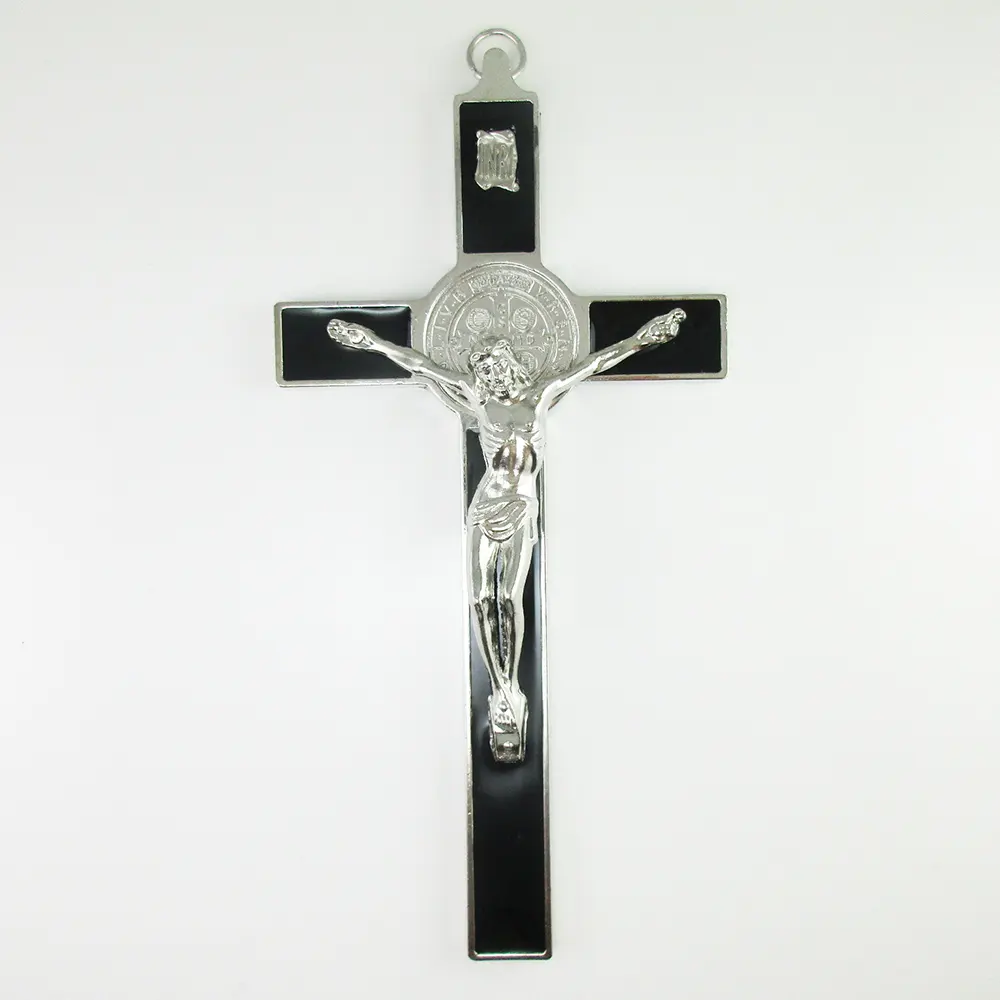 Zwart Emaille 8 Inch Grote Muur Kruis Benedictus Crucifix