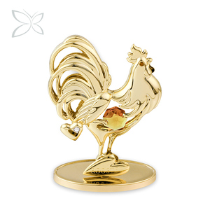 Crystocraft - Escultura de Gallo del Horóscopo Chino, 12 Signos del Zodiaco, Chapado en Oro de 24k, Sin Plomo, Cristales Grabados con Láser, Feng Shui - Product Image 1