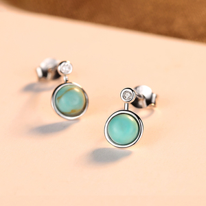 CZCITY Women Fine Jewelry Party CZ Boucle D'Oreille Femme Gift Real 925 Sterling Silver Round <strong>Turquoise</strong> <strong>Stud</strong> <strong>Earrings</strong> - Product Image 6