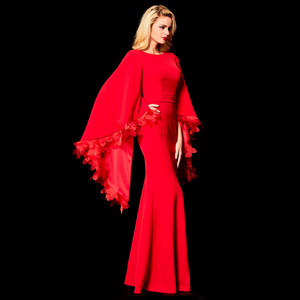 2024 이브닝 가운 여성 패션 레드 롱 슬리브 정장 파티 이브닝 드레스 프롬 드레스 - Product Image 4