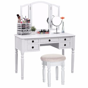 Maquillage <span class=keywords><strong>Dressing</strong></span> Coiffeuse Miroir Tiroir De <span class=keywords><strong>Bureau</strong></span> <span class=keywords><strong>Chambre</strong></span> De Stockage Tabouret Commode - Product Image 1