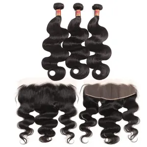 Indisches Menschliches Haar Körper Welle Bundles Mit 13*4 Spitze Frontal Verschluss Für Schwarze Frauen