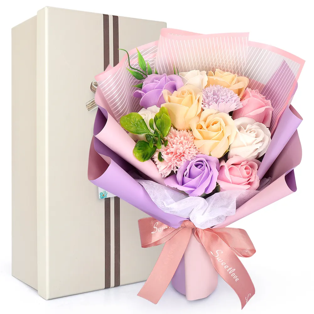 उच्च गुणवत्ता के साथ कृत्रिम गुलाब साबुन फूल गुलदस्ता के लिए अच्छा बॉक्स घर शादी की सजावट उपहार