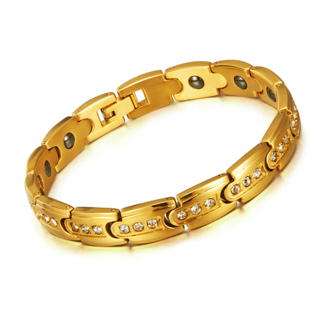 New Men's Gold Tungsten Carbide Infrared Ion Magnet Germanium Stone Bracelet