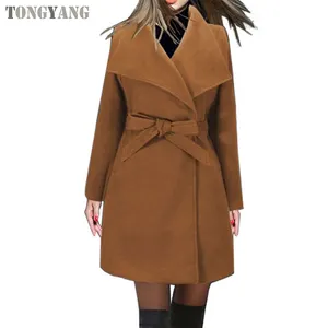 TONGYANG-abrigo largo de Invierno para mujer, chaqueta Lisa informal con cinturón Vintage a la moda, chaqueta elegante para oficina