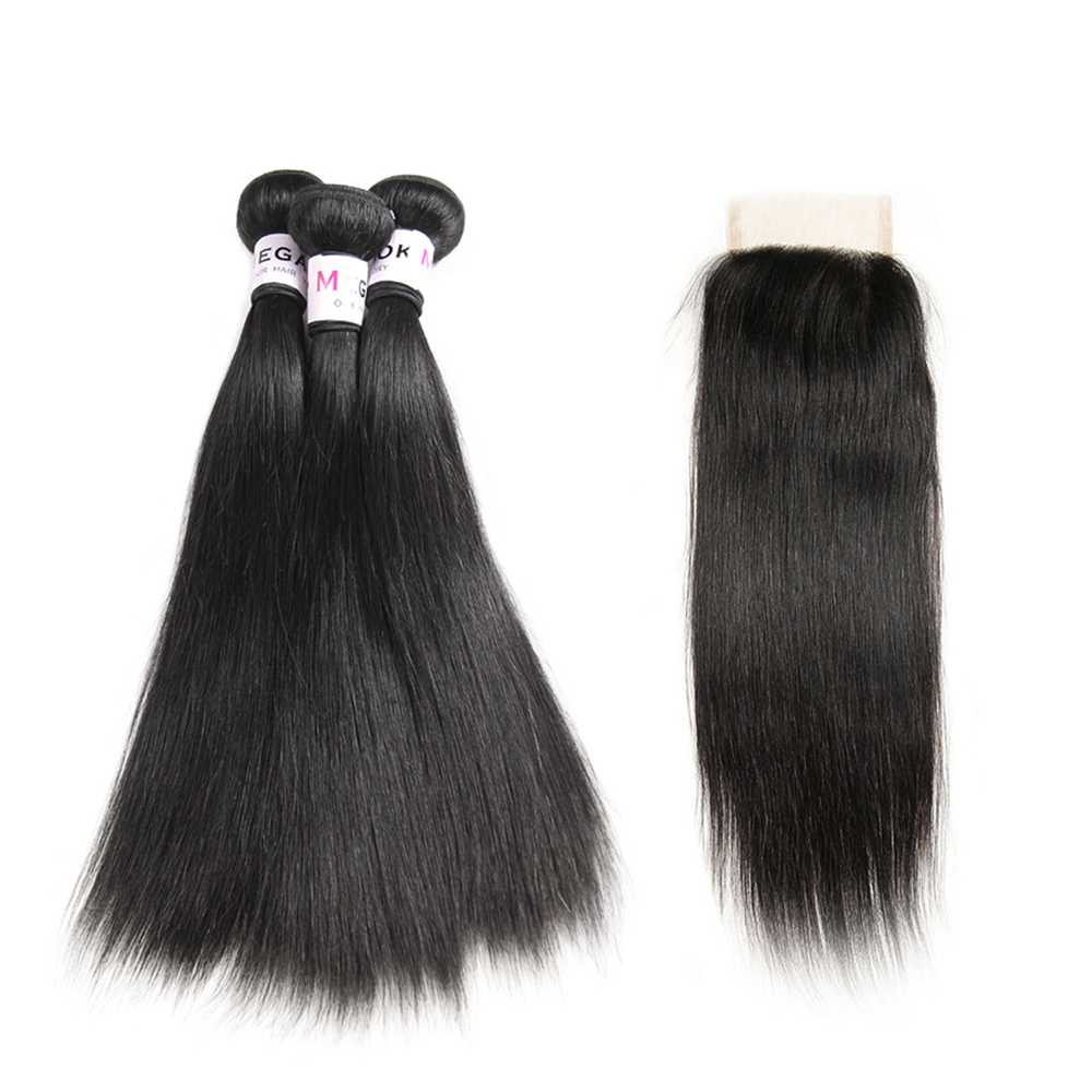 Pas cher 100 Droite de Cheveux Humains Welf Pistes 300g Pièce et Fermeture Cambodgien