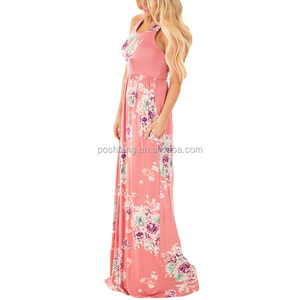 surtido venta al por mayor <span class=keywords><strong>moda</strong></span> mujer vestido suelto sin mangas <span class=keywords><strong>dama</strong></span> de verano floral vestido maxi - Product Image 3