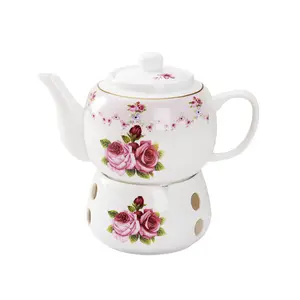 Fornitori della cina commercio all'ingrosso di new bone china teiera con warmer rosa floreale in ceramica turco tea pot set