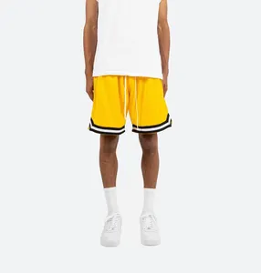 Shorts de corrida de malha amarela personalizados, atacado, moda, verão, basquete, masculino