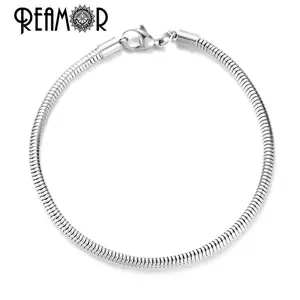 Reamor On Sale 5pcs 316l Stainless Steel Lobster Clasp Bracelet Basic Snake Chains Fit DIY European Bead Bracelet Jewelry Making