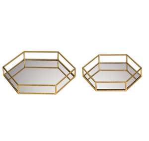 Vanità Decorativi Fatti A Mano di Esagono di Ferro In <span class=keywords><strong>Oro</strong></span> Cornice A <span class=keywords><strong>Specchio</strong></span> <span class=keywords><strong>Vassoio</strong></span> <span class=keywords><strong>Vassoio</strong></span> di Gioielli Per Le Vendite - Product Image 2