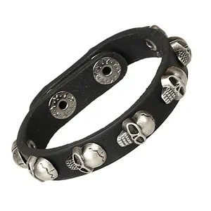 in stock Punk Retro Skull Charm cowhide Wristband Punk Rock Men Genuine cuff Bracelets Vintage Leather Bracelet