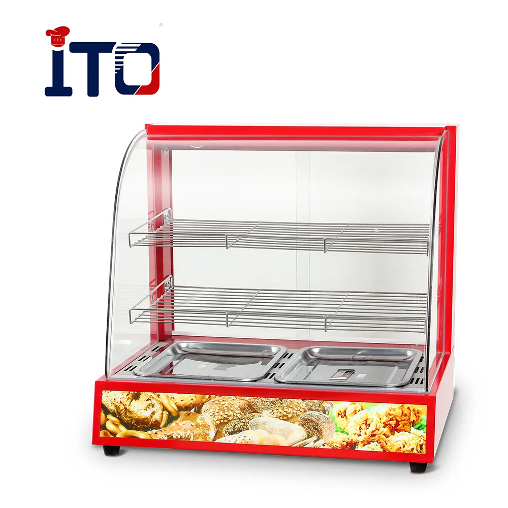 ASQ 2P Catering Equipment Counter Top Curved Glass Pie warmer Hot Food Display Warmer