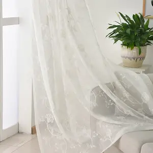 Rideaux transparents brodés blanc en Tulle, grands produits sur mesure, panneaux, rideaux pour fenêtre de salon