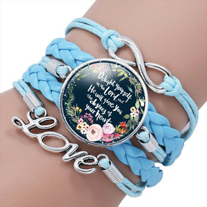 Clásico salmo encantos tejidos hechos a mano ronda <span class=keywords><strong>de</strong></span> cristal letra pulsera <span class=keywords><strong>Biblia</strong></span> cita regalo <span class=keywords><strong>de</strong></span> la joyería para cristiano - Product Image 4